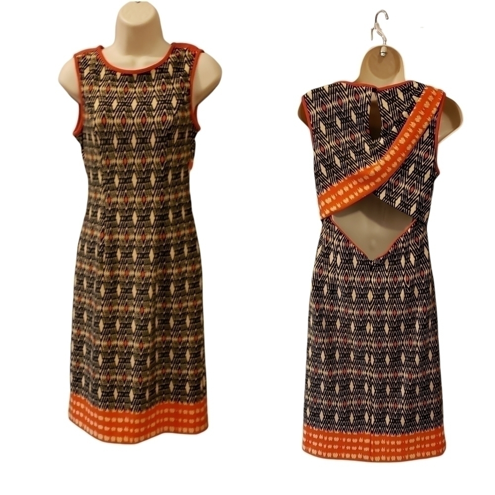 Muse Black and Orange Patterned Midi Dress
